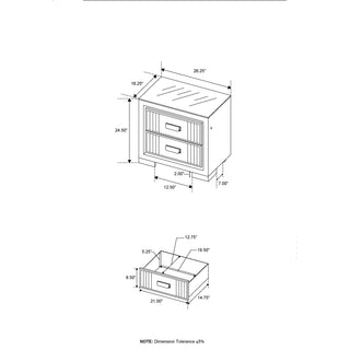 Sunvega Upholstered Frame Nightstand with Spacious Drawers and LED Light