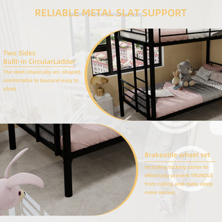 Sunvega Twin Over Twin Metal Bunk Bed with Ladders & Guardrail for Kids Boys Girls