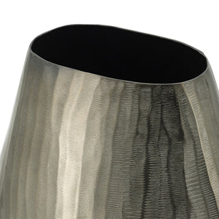 Sunvega Gold Aluminum Chisel Flower Vase with a Short Round Metallic Silhouette