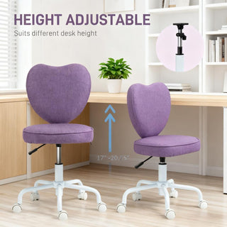Sunvega Purple Heart Shaped Office Chair with Adjustable Height and Swivel Castors