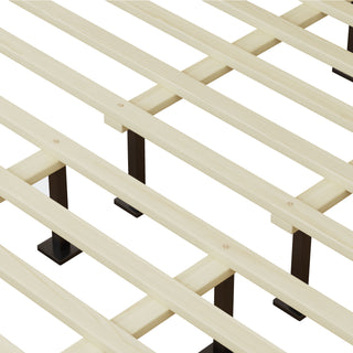 Sunvega Solid Wood Queen Bed Frame with Rattan Headboard and Silent Slats
