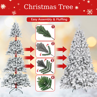 Sunvega Snow-Kissed Flocked Christmas Tree with 888 Tips and Pine Cones