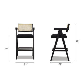 Sunvega Modern Ebony Black Boucle Resin Webbing Bar Stool Set with Arms