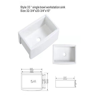 Sunvega 33 Inch White Porcelain Ceramic Farmhouse Kitchen Sink Workstation with Reversible Apron