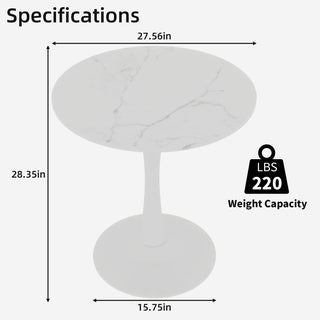 Sunvega Round White Pedestal Side Table with Marble Effect Top for Living Room