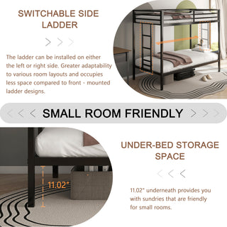 Sunvega Twin Over Twin Metal Bunk Bed with Ladder Guardrails for Kids Adults Bedroom