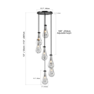Sunvega Modern Raindrop Cluster Pendant Light with Clear Blown Glass Shade Adjustable Height