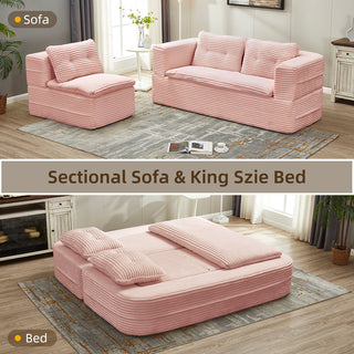 Sunvega Plush Corduroy Convertible 2-in-1 Sofa Bed with Blanket and Pillows