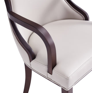 Sunvega Traditional Dining Armchair in Light Gray Faux Leather and Velvet Upholstery