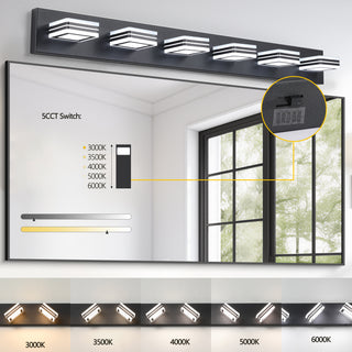 Sunvega Modern 7-Light LED Vanity Fixture with Square Acrylic Lampshades for Bathroom
