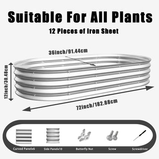Sunvega 6x3x1ft Galvanized Metal Raised Garden Bed Kit for Outdoor Vegetables Flowers Herbs