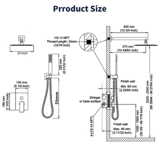 Sunvega Wall Mounted Shower System Combo Set with 10 Inch Rainfall and Handheld Faucet