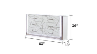 Sunvega Marble Patterned Dresser with Six Spacious Drawers and Sleek White Finish