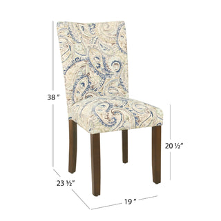 Sunvega Blue Cream Velvet Paisley Print Parsons Dining Chairs Set of 2