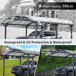 Sunvega 10x19 FT Arched Aluminum Carport with Polycarbonate Roof and Waterproof Design