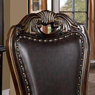 Sunvega Traditional Walnut Solid Wood Dining Chairs with Dark Brown Leatherette Seats