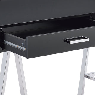 Sunvega Black High Gloss Writing Desk with USB Port and Two Storage Drawers