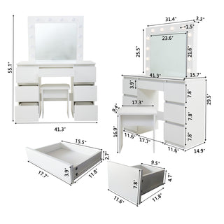 Sunvega Vanity Table with Adjustable Mirror Spacious Drawer and Matching Stool