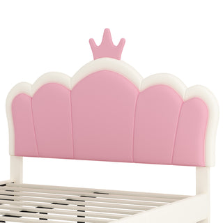 Sunvega Cream Pink Full Size Princess Bed with Crown Headboard and Footboard