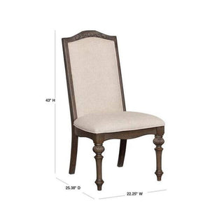Sunvega Rustic Style 2pc Side Chair with Upholstered Seat and Intricate Wood Inlay Detail