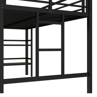 Sunvega Twin Size Metal Loft Bed with Storage Shelf and Safety Guardrails for Kids