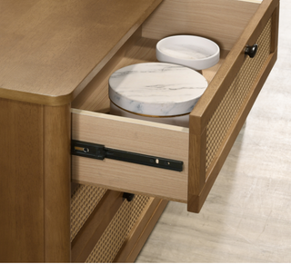 Sunvega 6-Drawer Dresser with Rattan Fronts and Solid Wood Frame in Walnut