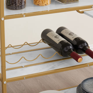 Sunvega Retro Style Two-Tier Bar Serving Cart with Wine Rack and Glass Holder
