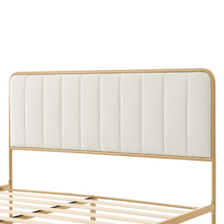 Sunvega Upholstered Queen Bed Frame with Tufted Headboard and Soft Fabric