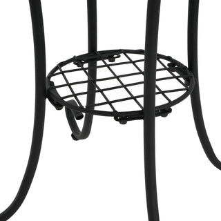 Sunvega Brown and Black Ceramic Side Table with Slatted Shelf for Patio