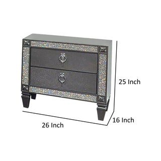 Sunvega Laine Nightstand with Crystal Acrylic Trim and Two Gray Solid Wood Drawers