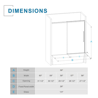 Sunvega 60x72 Inch Semi-Frameless Sliding Shower Door with Tempered Glass
