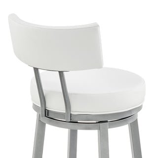 Sunvega Swivel Bar Stool in Cloud Finish with White Faux Leather Upholstery