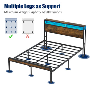 Sunvega Full Size Metal Bed Frame with Headboard and Footboard LED Lighting Black Mattress Foundation