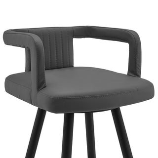 Sunvega Gray Faux Leather and Black Metal Swivel Bar Stool with Footrest