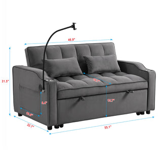 Sunvega Modern Velvet Loveseat Futon Sofa with Pullout Bed Adjustable Reclining Backrest
