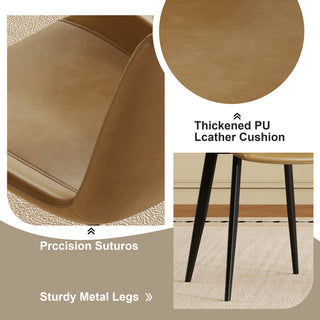 Sunvega Modern Brown PU Leather Dining Chairs with Carbon Steel Legs Set of 4