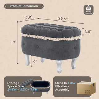 Sunvega Orange Upholstered Button-Tufted Storage Ottoman Bench with Fringe for Bedroom