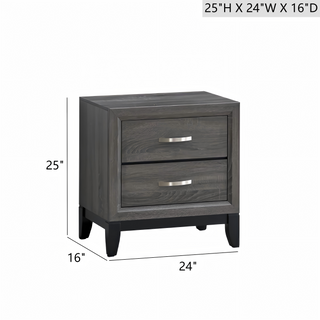 Sunvega White Laminate Nightstand with Wood Grain Detailing and Two Spacious Drawers