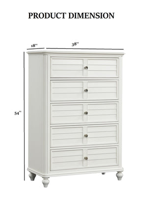 Sunvega Antique White Finish Coastal Transitional Style Chest with Ball Bearing Glides