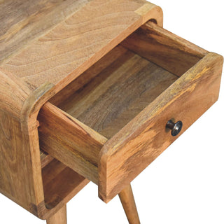 Sunvega Mini Solid Mango Wood Nightstand with Oak-ish Finish and Curved Edges