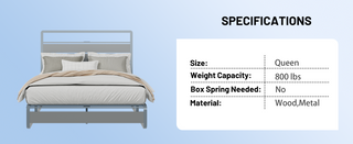 Sunvega Queen Size Metal Bed Frame with LED Light and Charging Station Headboard