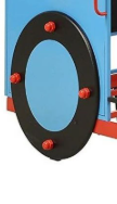 Sunvega Tobi Blue Red Black Finish Twin Metal Bed with Padded Headboard Slat System