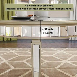 Sunvega Round Glass Dining Table with Gold Geometric Design and Mirror Top