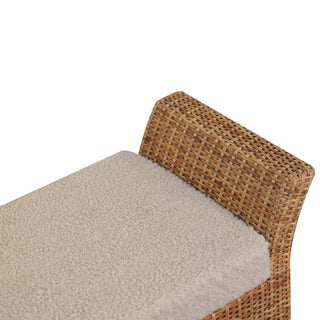 Sunvega Cream Boucle Upholstered Woven Wood Bench with Curved Armrests