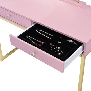 Sunvega White and Gold Vanity Desk with Mirror and Jewelry Storage Tray