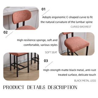 Sunvega Modern Upholstered Fabric Bar Stools Set of 2 with Black Metal Legs for Kitchen Island