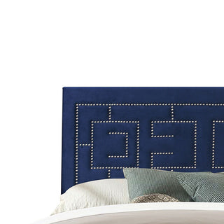 Sunvega Dark Blue Eastern King Panel Bed with Nailhead Trim and Padded Design