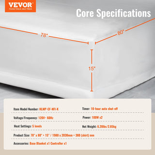Sunvega King Size 78x80 Inch Heated Mattress Pad with Coral Fleece Fabric