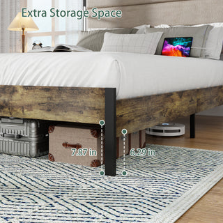 Sunvega Queen Size Bed Frame with Upholstered Headboard and Charging Station