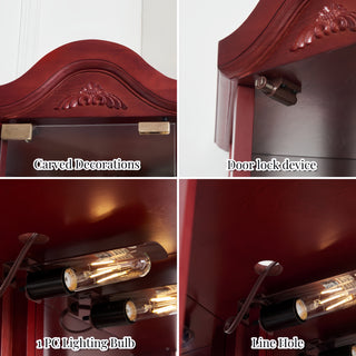 Sunvega Antique Glass Corner Cabinet with Adjustable Shelves and Built-in Light